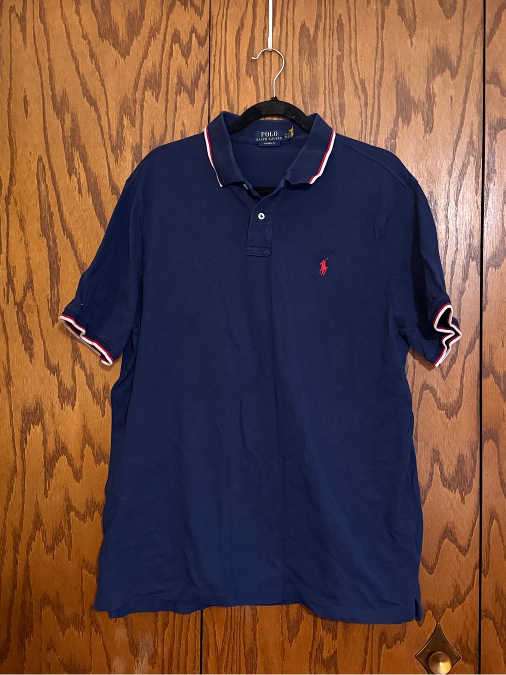 Polo Ralph Lauren Classic Fit Navy Polo Shirt XL Red White Trim Cotton
